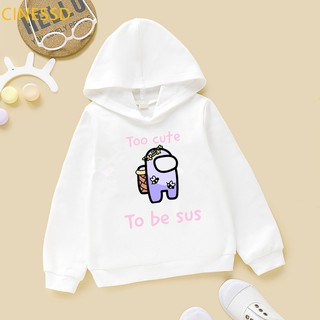 Too Cute To Be Sus Letter Print Hoodie For Girls New Game Among Us Cartoon Kids Clothes Sweatshirt Harajuku Kawaii Tracksuit