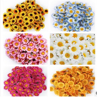 100Pcs 4cm Artificial Flowers White Daisy with Yellow Center for Wedding Party