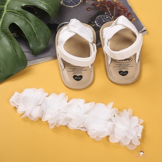 XZQ7-Baby Girls Sandals and Headband, Cute Non-Slip Flats and Chiffon Flower Hairband (5)
