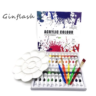 Ginflash 24Colors 12ML/Tube Acrylic Paint Set Color Palette Art Painting Fabric Drawing