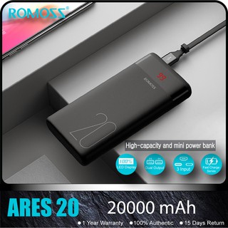 Romoss Ares 20 20000mah 3 Input High Capacity Easy to Fit Dual USB Output Powerbank
