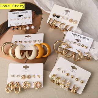 Gold Fashion Pearl Crystal Irregular Earrings Set Butterfly Stud Earring Women Jewelry Fashion Accessories