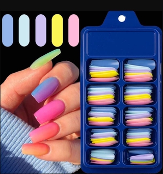 【With Free Gift】100Pcs Fake Nails set With Glue Acrylic Candy Color Full Cover Ballerina Matte False Nail Tips Manicure Extension DIY Nail Art