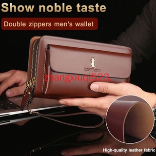 New in 2021 Double Zipper Men'S Wallet PU Leather Organizer Long Wallet Money Coin Purse Pocket Clutch Bag