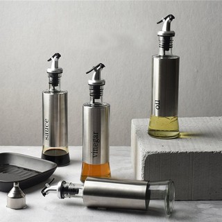300ml Bottle Clear Glass Sauce Oil Dispenser Stainless Steel Jar Olive Cruet Cooking Wine Leakproof (3)