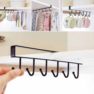 6 Hooks Storage Rack Hang Kitchen Cabinet Under Shelf Organizer Cup Holder