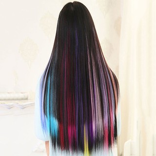 Multicolor Long Straight Synthetic Clip Hair Extension Piece
