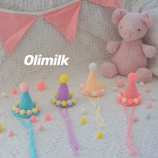 Pet Hats【Olimilk】Dream Ice Cream Original Custom Handmade Knitted Hat Pet Cat Dog Birthday Hat Headw (8)