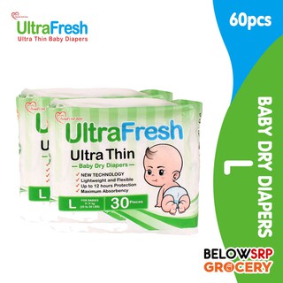 BelowSrp Grocery Ultrafresh Ultra Thin Tape Diapers Large 60s for Babies 9-14 kg or 20 to 30 lbs