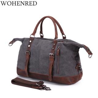 Men's Travel Bags Vintage Leather Canvas Carry on Luggage Bags Big Men Duffel Bags Travel Tote Large