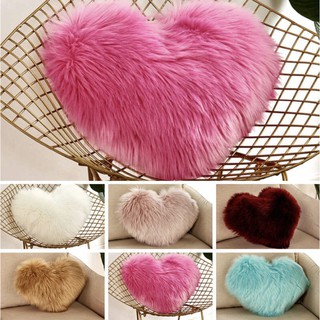 Heart-shaped Fur Pillowcase Home Accent Sofa Decoration Plush Pillows 35cm x 35cm