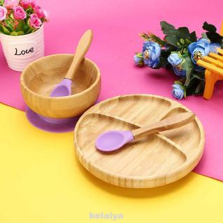 Children's bamboo bowl spoon set with silicone suction cup Organic Bamboo Baby Bowl or Plate with Suction + Spoon ~ Utensil Set (1)