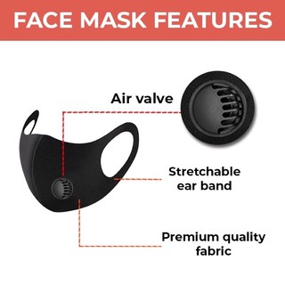 Black adult Face Mask With Valve Reusable & Washable