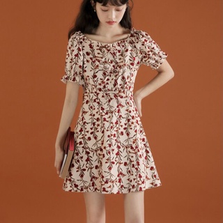 Korean Mini Dress Summer Casual Puff Sleeve Floral Dresses