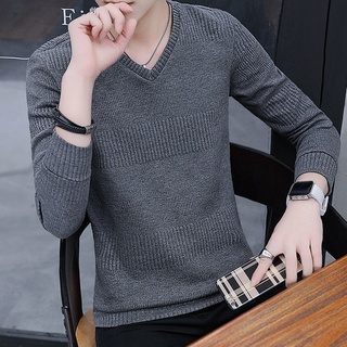 ►℗Men s V-neck, long-sleeved sweater, autumn and winter new style Korean casual slim-fit sweater T-s