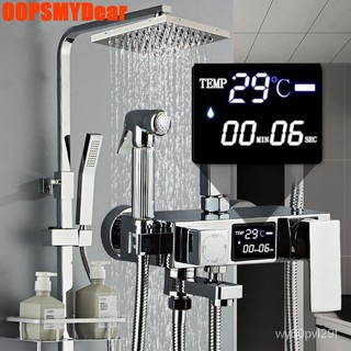 LED Digital Shower Set Chrome Bathroom Faucets Thermostatic Shower Mixer System SPA Rainfall Hot Col