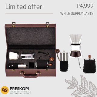 Pour-over Coffee Gift Set with Leather Travel Case and Free Coffee Beans