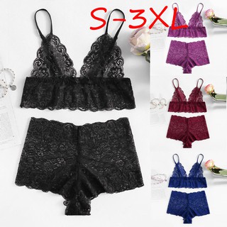 Fashion Women Plus Size Eyelash Lace Babydoll Bra Lingerie Set Underwear (1)