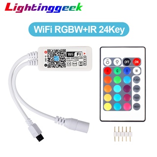 Lightinggeek Wifi RGBW 5PIN Led Controller DC12V with IR 24Key Remote 16Million Colors Smartphone Control Works with Alexa/Google Home Voice Control Music And Timer Mode Magic Home