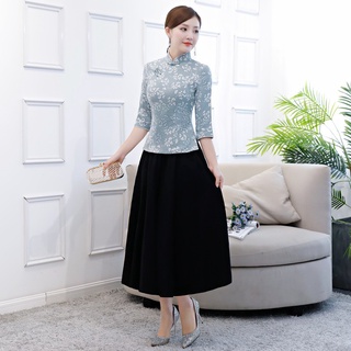 ❀ women dress ❀ new Autumn New Republic of China style two-piece black skirt cheongsam top daily cheongsam dress