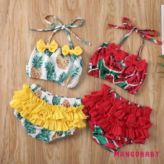 Mg-2pcs Baby Girls Pineapple Print Bow Ruffle Swimwear Kids Bikini Set Swimsuit Beachwear