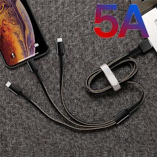 5A Fast Charger USB Cable Fast Charging Cables Nylon 3 IN 1 Multi Type C Micro USB Data Cable iPhone Cable