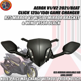 AEROX/CLICK GAME CHANGER/BEAT R25 MIRROR V2 W/SIDE MIRROR BRACKET & WIND VISOR BLACK