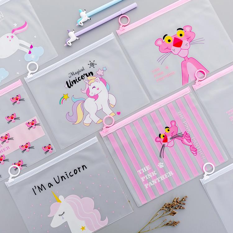 Unicorn file bag transparent cute student storage bag pencil case stationery