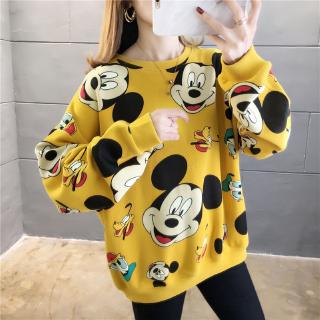 Fashion Korean Loose Hoodies Round Neck Mickey Mouse Print Little Women Sweater
