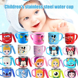 Children Stainless Steel Water Cup Disney Cartoon Pattern Cups Kid Drinking Cups Anti-Fall Baby Mug