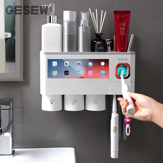 GESEW Magnetic Adsorption Inverted Toothbrush Holder Automatic Toothpaste Squeezer Dispenser Storage