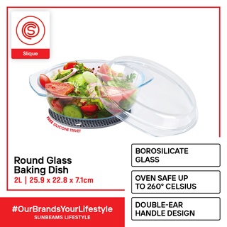 SLIQUE Glass Baking Dish 2L | 2000ml Borosilicate | Microwave & Oven Safe Baking Essentials