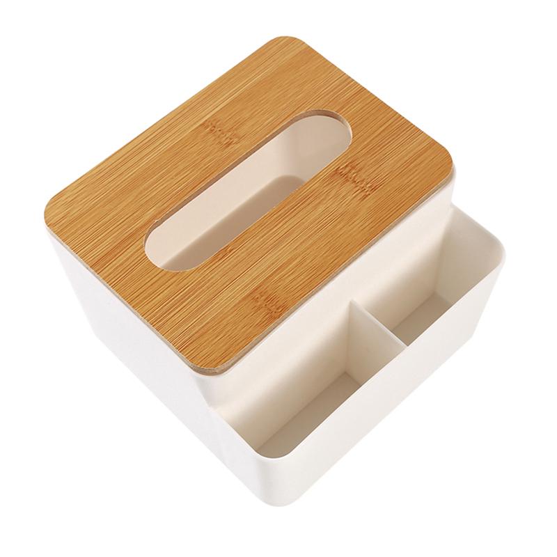 Bamboo Wooden Tissue Box White Napkin Storage Box (2)