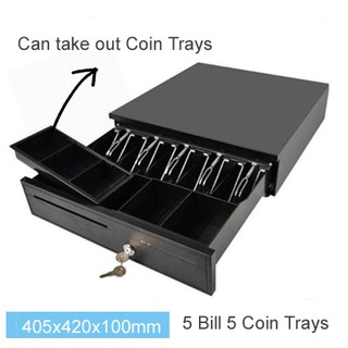 Heavy Duty Cash Drawer Box POS Register RJ-11 Key Lock With 4 Bill 5 Coin Trays / 5 Bill 5 Coin Tray