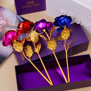 【HW】1Pc 24k Gold Foil Plated Rose Gold Leaf Rose Mother Day Gift Decorative Flowers Kmfr (9)