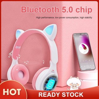 ✅100% Original Meet Earphone Cat Ear Headphone Bluetooth 5.0 LED Adjustable Foldable Headphones #15