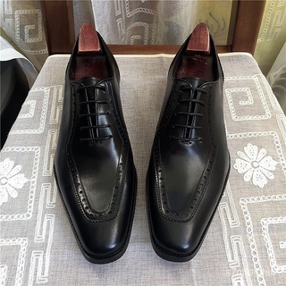 MOMIANTADress Shoes Male Pointed-Toe Lace【Preferred Cowhide】British Oxford Shoes Business Groom Wedd (8)