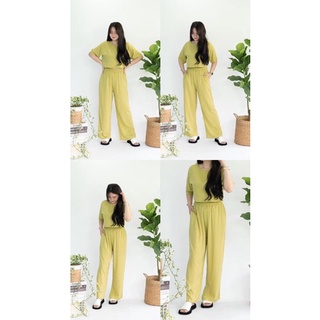 Lite Coordinates | Polo Loose Top and Wide Leg Pants by Slayclothing