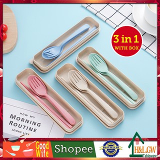 3 in 1 children's portable tableware spoon fork and chopsticks set with storage box