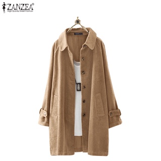 ZANZEA Women Plus Size Corduroy Autumn Winter Long Sleeve Solid Color Jacket