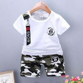 ✽COD Summer Baby Clothes Set Kids Boy Girl O Neck Short Sleeve Top Shirt With Camouflage Printed Sho