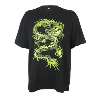 Casual Loose Oversized T Shirt Ladies Dragon Printed Short Sleeve Tee Shirt Women Black Streetwear T (6)