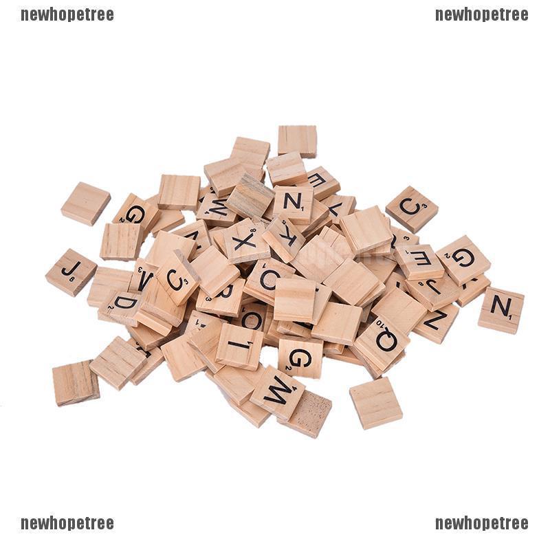 NTPH New 100 Wooden Alphabet Scrabble Tiles Black Letters & Numbers For Crafts W FAD