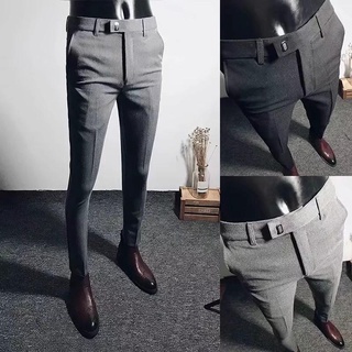 ♝【High quality】Men's strechable Skinny Chinos suit pants Korean Cropped casual Straight Slacks for Men Formal Wear Trous (4)