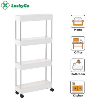 4 Layer Gap Kitchen Storage Rack Slim Slide Tower Movable Assemble Plastic Bathroom Shelf Wheels