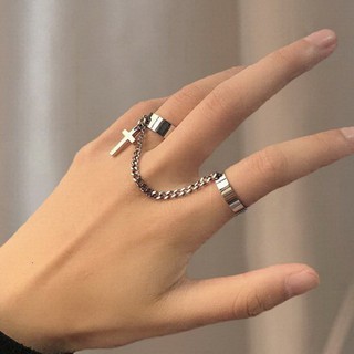 Vintage Cross Chain Adjustable Joint Ring Hip Hop Punk Finger Rings For Women Men Egirl Dating Party BFF Jewelry (5)