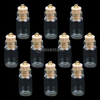 10Pcs Mini Empty Glass Cork Bottles Pendant Charms Vials Wish Bottles Clear