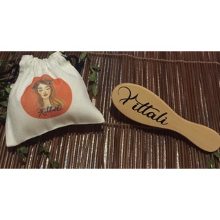 Personalized wooden hair brush with peronalized pouch