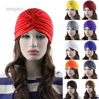 ▷Meng◁Fashion Women Indian Style Stretchable Pleated Turban Hat Cap Head Wrap Bandana