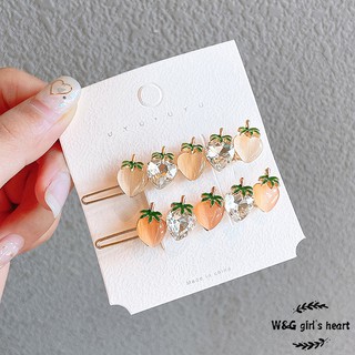 <24h delivery> W&G Korea simple lovely alloy crystal strawberry hairpin girl side clip hairpin (1)